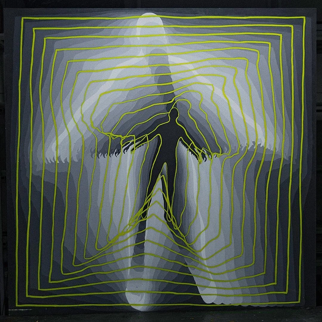 Deprivation: a figure inside concentric acid-green lines